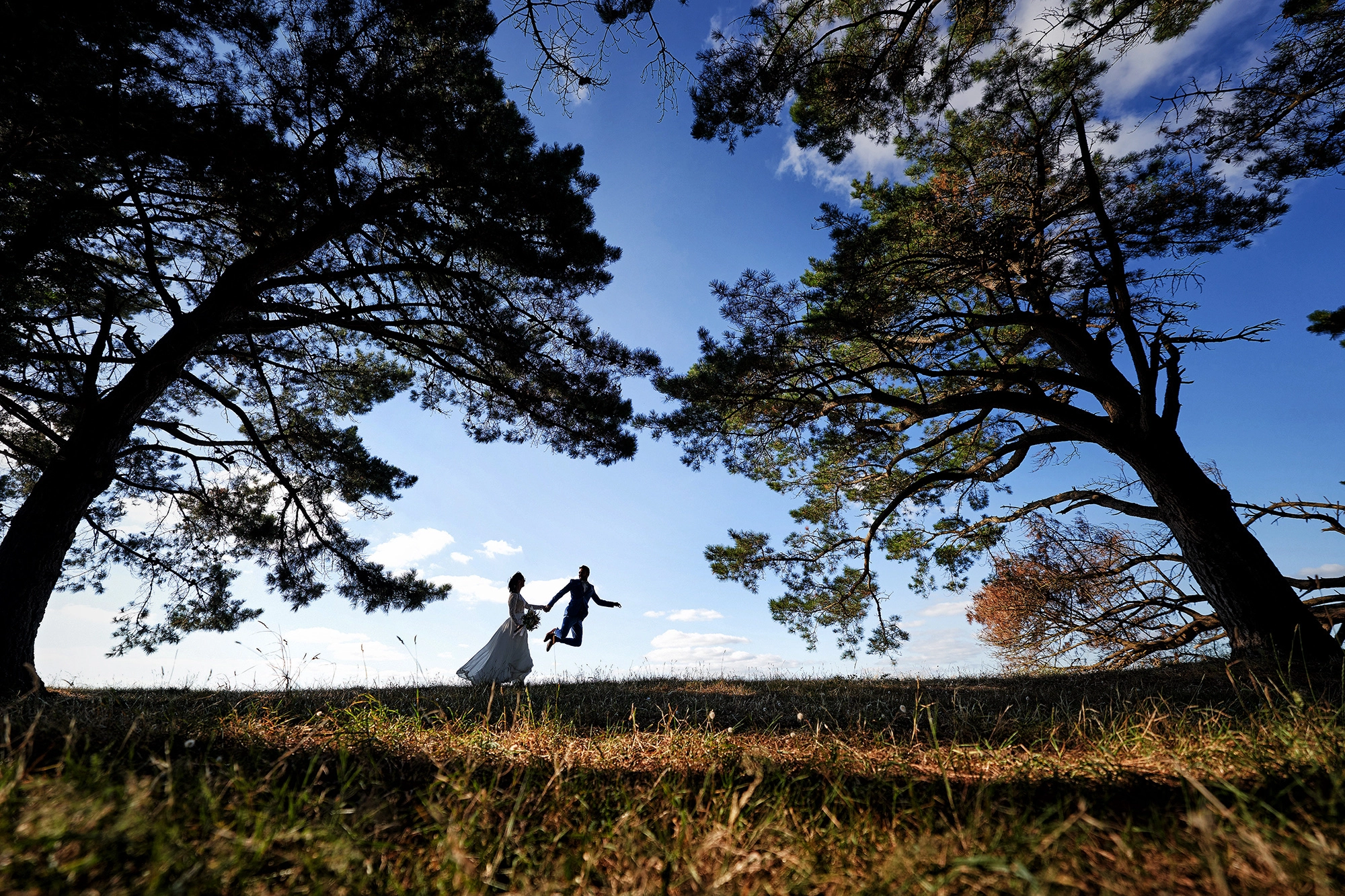 Couple de mariés, en forêt